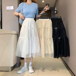 Rhinestone Bow Midi A-line Skirt
