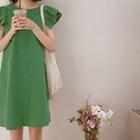 Pleated-sleeve Linen Blend Dress