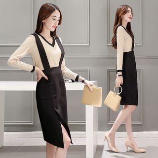 Set: Long-sleeve Top + Suspender Skirt