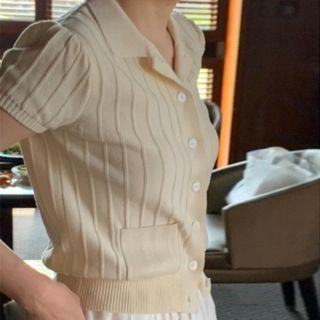 Polo Short-sleeve Striped Knit Top White - One Size