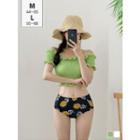 Bikini Set: Cold-shoulder Smocked Top + Pineapple-printed Bottom