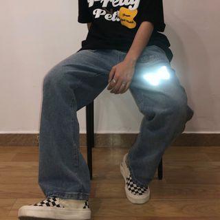 Reflective Butterfly Print Straight-cut Jeans
