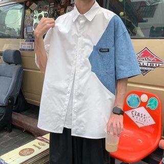 Short-sleeve Denim Panel Shirt