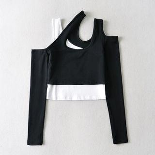 Cold-shoulder Asymmetric Paneled T-shirt