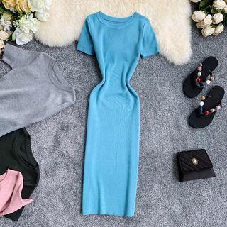 Short-sleeve Knitted Sheath Dress