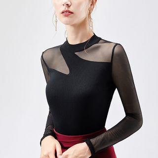 Mesh Panel Dance Long-sleeve Top