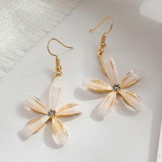 Flower Rhinestone Alloy Dangle Earring 1 Pc - White - One Size