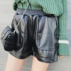Faux-leather Elastic-waist Shorts