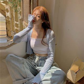 Pointelle Cardigan / Plain Crop Camisole