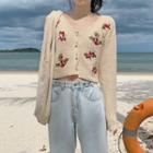 Floral Embroidered Cropped Pointelle Cardigan