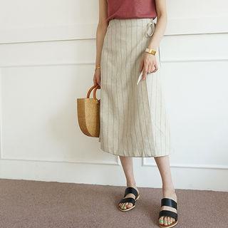 Stripe Tie-waist Wrap Skirt