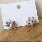 Flower Rhinestone Alloy Earring 1 Pair - Green & Pink - One Size