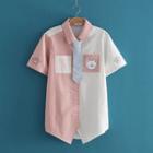 Bear Print Color-block Short Sleeve Shirt