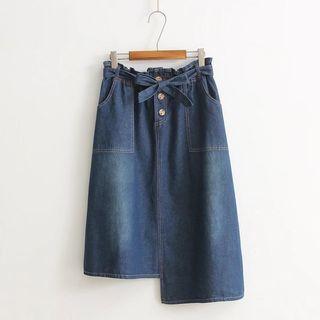 Asymmetric Denim Pencil Skirt