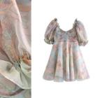 Puff Sleeve Frilled Printed Mini Dress