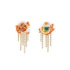 Fashion And Elegant Plated Gold Coral Tassel Earrings With Cubic Zirconia And Imitation Pearls Golden - One Size