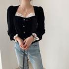 Square-neck Embellished Blouse Black - One Size