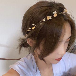 Faux Pearl Leaf Tie-strap Headband As Shown In Figure - One Size