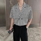 Elbow-sleeve Houndstooth Double Breasted Shirt