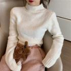 Plain Mock-neck Slim-fit Sweater