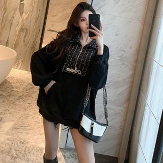 Tweed Panel Sweatshirt As Shown In Figure - One Size
