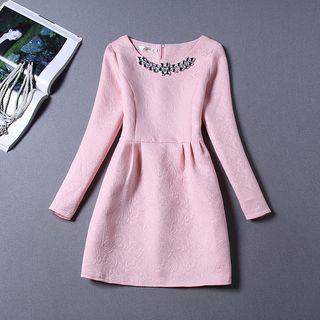 Embellished Jacquard Long-sleeve Dress