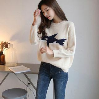 Dolphin Print Wool Blend Sweater