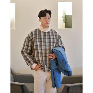 Mock-neck Checked Boxy Pullover