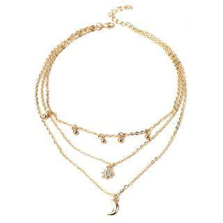 Moon Star Layered Necklace Nl110 - One Size