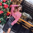 Set: Melange Sweater + Faux Leather Midi Skirt