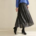 Accordion-pleat Glittered Long Skirt