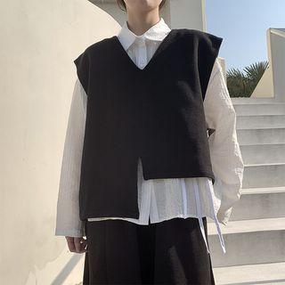 Sleeveless V-neck Asymmetric Vest Black - One Size