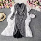 V-neck Slit Long-sleeve Leopard Dress