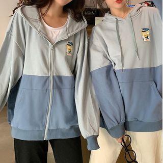 Cartoon Print Paneled Zip Hoodie