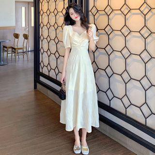 Elbow-sleeve Cutout Chiffon A-line Midi Dress