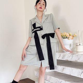 Elbow-sleeve Ribbon Blazer Dress