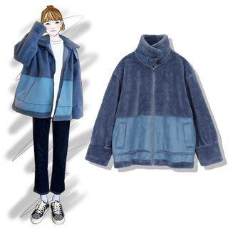 Buckled Collared Furry Zip Jacket