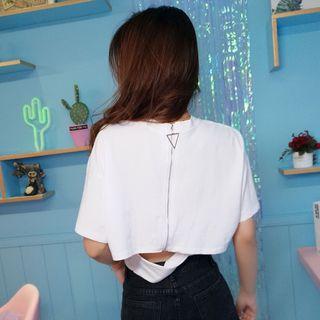 Plain Short-sleeve Open-back Zipper Top