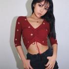 Star-embroidered Drawstring Crop Top