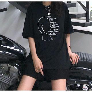 Elbow-sleeve Graphic T-shirt Black - One Size