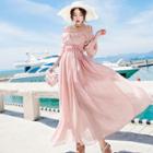 Elbow-sleeve Off Shoulder Maxi Sun Dress