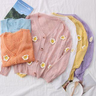 Flower-accent Light Knit Cardigan