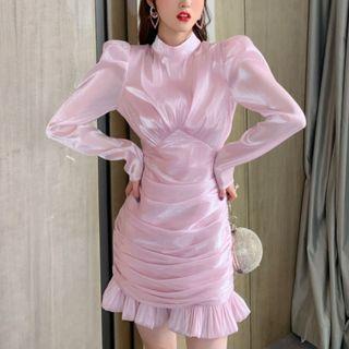 Puff-sleeve Organza Sheath Dress