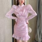 Puff-sleeve Organza Sheath Dress