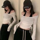 Halter-neck Crop Top / Off-shoulder Drawstring T-shirt