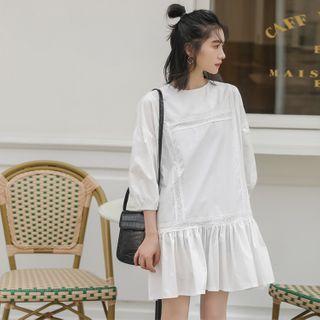 3/4-sleeve Ruffle Shift Dress White - One Size