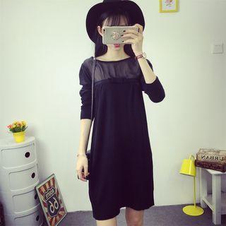 Long-sleeve Mesh Panel Knit Tunic