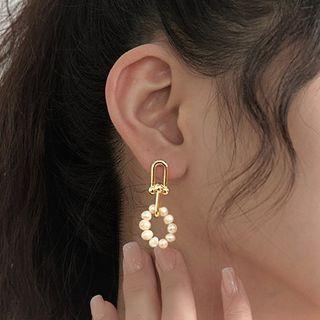 Faux Pearl Hoop Sterling Silver Dangle Earring