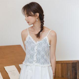 V-neck Plain Lace Button-up Tank Top