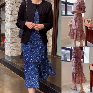Ruffle-hem Tie-waist Floral Print Dress